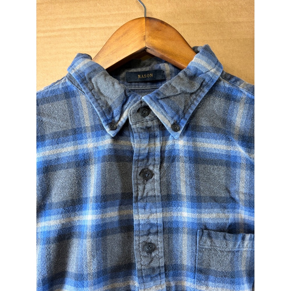 Pendleton Mason Flannel Shirt Mens Large Blue Gray Plaid Button Down Long Sleeve